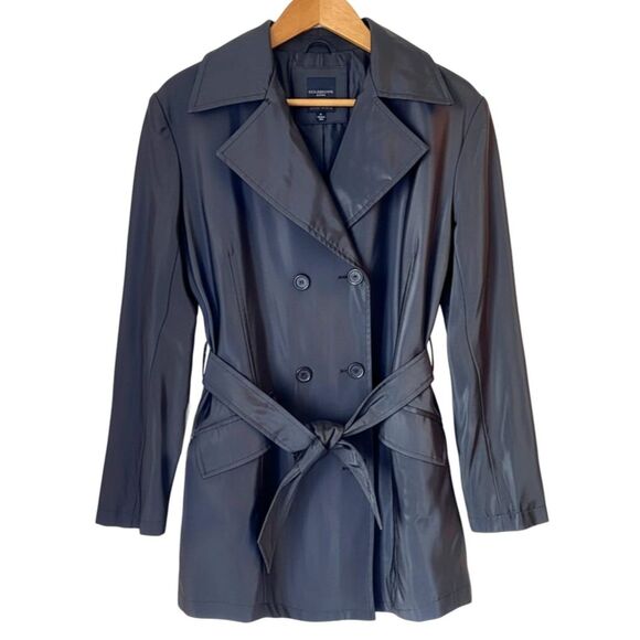 Colebrook VTG 90s Y2K PVC Black Waterproof Short Belted Trench Coat Jacket Sz S - Picture 5 of 9